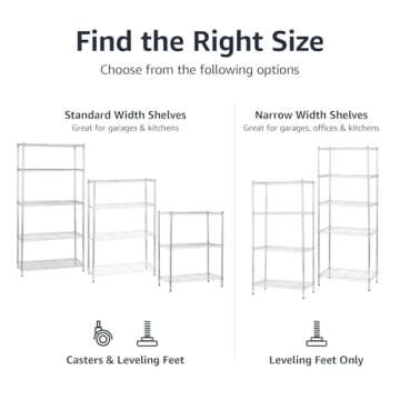 Amazon Basics 3-Shelf Adjustable Heavy Duty Steel Wire Rack Storage Shelving Organizer for Kitchen, Garage, 23.2" L x 13.4" W x 30" H, Chrome