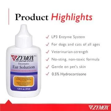 ZYMOX Enzymatic Ear Solution with 0.5-Percent Hydrocortisone, for Dog & Cat, 1.25 oz