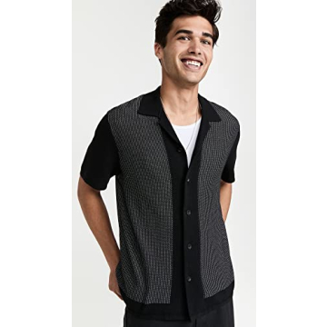 rag & bone Men's Harvey Knit Camp Shirt in Black/White