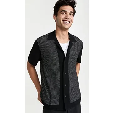 rag & bone Men's Harvey Knit Camp Shirt in Black/White