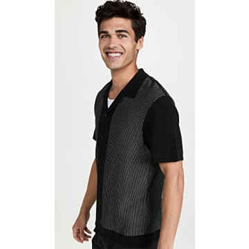 rag & bone Men's Harvey Knit Camp Shirt in Black/White