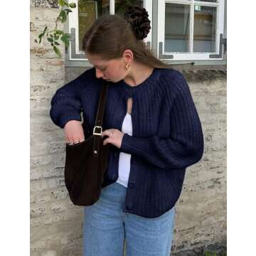 Wyeysyt Womens Cardigan Sweater Button Down Long Sleeve Chunky Soft Knit Sweater Fall Open Front Loo...