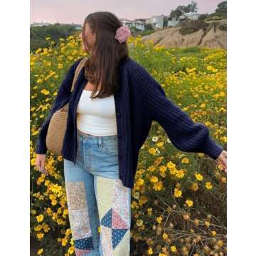 Wyeysyt Womens Cardigan Sweater Button Down Long Sleeve Chunky Soft Knit Sweater Fall Open Front Loose Casual Cardigan Coat(Navy-S)