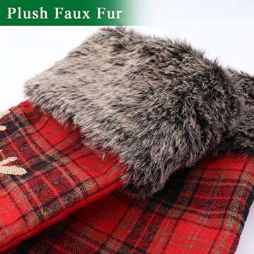 Ivenf Christmas Stockings, 4 Pcs 18 inches Burlap with Large Plaid Snowflake and Plush Faux Fur Cuff Stockings, for Family Holiday Xmas Party Decorations