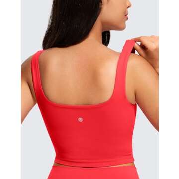 CRZ YOGA Butterluxe Womens Square Neck Longline Sports Bra - Workout Crop Tank Tops Padded Yoga Cami...