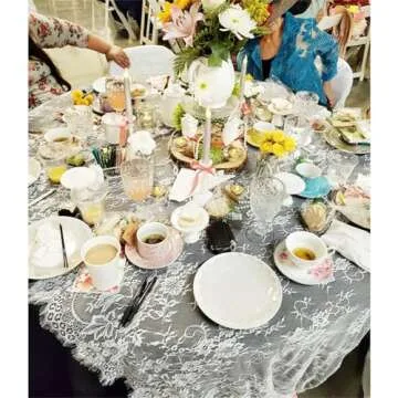 White Lace Tablecloth 60 × 120 Inch for Rustic Boho Wedding Bridal Shower Party Decoration, Classy Rectangle Overlay Long Vintage Embroidered Reception Table Cloth Decor