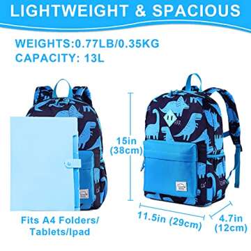 VASCHY Kids Backpack for Boys, Cute Dinosaur Lightweight Backpack for Toddlers Daycare Preschool Lit...