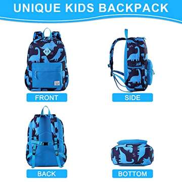 VASCHY Kids Backpack for Boys, Cute Dinosaur Lightweight Backpack for Toddlers Daycare Preschool Little Boys Blue