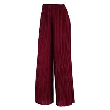 Lock and Love LL WB1795 Womens Casual High Waisted Pleated Wide Leg Palazzo Pants Trousers with Elastic Waist Band L Wine