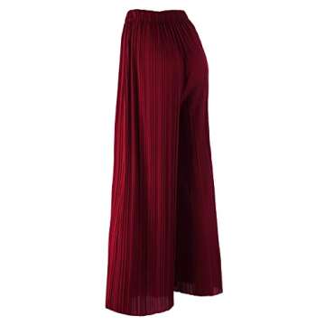 Lock and Love LL WB1795 Womens Casual High Waisted Pleated Wide Leg Palazzo Pants Trousers with Elastic Waist Band L Wine