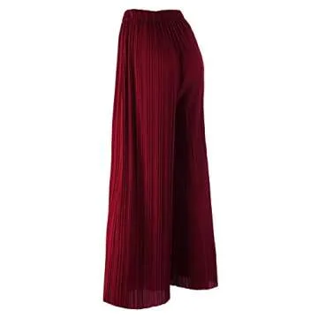 Lock and Love LL WB1795 Womens Casual High Waisted Pleated Wide Leg Palazzo Pants Trousers with Elastic Waist Band L Wine