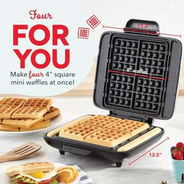 DASH No-Drip Waffle Maker - Four Waffle Molds, Nonstick Waffle Iron with Quick Heat-Up, Nonstick Surface - Perfect Waffle Maker for Kids and Families, Just Add Batter