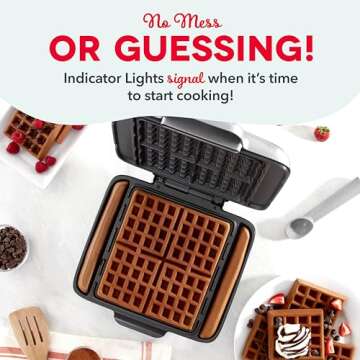 DASH No-Drip Waffle Maker - Four Waffle Molds, Nonstick Waffle Iron with Quick Heat-Up, Nonstick Surface - Perfect Waffle Maker for Kids and Families, Just Add Batter