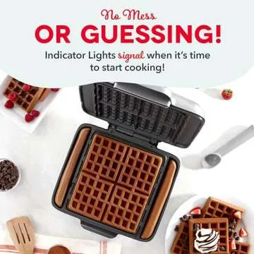 DASH No-Drip Waffle Maker - Four Waffle Molds, Nonstick Waffle Iron with Quick Heat-Up, Nonstick Surface - Perfect Waffle Maker for Kids and Families, Just Add Batter