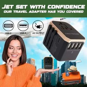CACTECHS International Universal Travel Adapter Worldwide 4 USB 1 Type C Travel Charger, EU UK Europ...