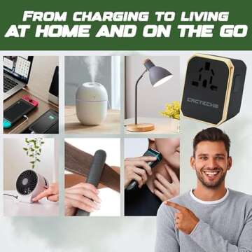 CACTECHS International Universal Travel Adapter Worldwide 4 USB 1 Type C Travel Charger, EU UK European Travel Plug Adapter Europe Power Outlet Converter, Travel Essentials Accessories - Gold