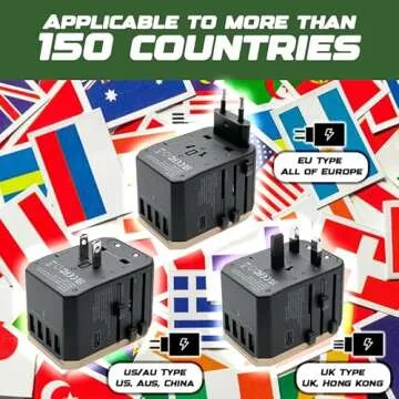 CACTECHS International Universal Travel Adapter Worldwide 4 USB 1 Type C Travel Charger, EU UK European Travel Plug Adapter Europe Power Outlet Converter, Travel Essentials Accessories - Gold