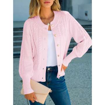 ANRABESS Women Long Sleeve Cable Knit Button Down Open Front Cropped Cardigan Sweater Coat Cute 2025...