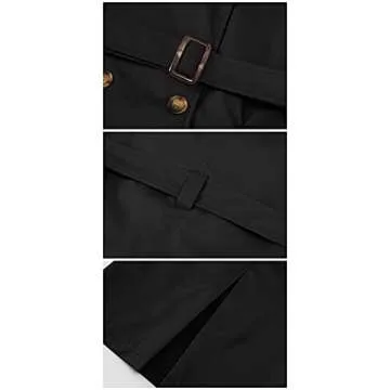 Chrisuno Women's Double-Breasted Trench Coat Classic Lapel Overcoat Slim Outerwear Coat with Belt Black L