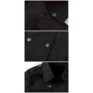 Chrisuno Women's Double-Breasted Trench Coat Classic Lapel Overcoat Slim Outerwear Coat with Belt Black L