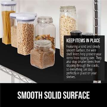 GORILLA GRIP ShelfGuard Wire Shelf Liner Compatible with Amazon Basics Shelving Unit, Set of 4 Waterproof Liners for Organizing Metal Rack Shelves, Kitchen Cabinets, Cupboard, Pantry, 18x36 Black