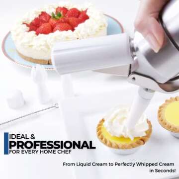 ICO Professional Aluminum Whipped Cream Dispenser for Homemade Whipping Cream, Desserts, Dips, Sauces, and Infused Liquors, Whipped Cream Maker for use with Whip Cream Charger, Silver, 1-Pint