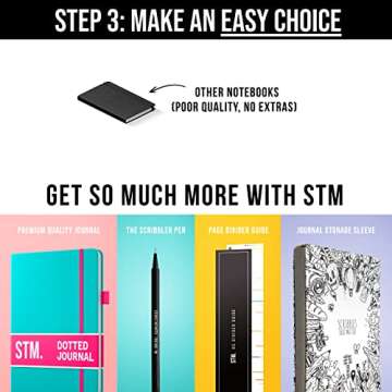 B6 Bullet Dotted Journal Notebook by STM | Thick Bleedproof 160gsm Paper, 215 Pages | Lay Flat Vegan Leather Hardcover | 2 Bookmarks, Printed Page numbers | Black Pen | 4.9 x 6.9 in | Charcoal