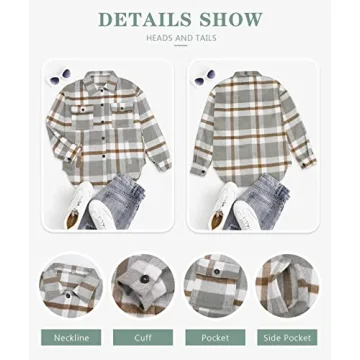 Beaully Women's Flannel Plaid Shacket Long Sleeve Button Down Shirts Jacket Coats with Side Pockets 6017 Khaki S