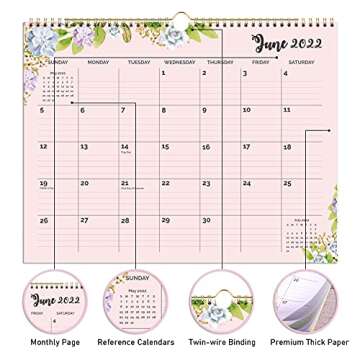 2022 Calendar - Monthly Wall Calendar, Jul 2021 - Dec 2022, 15" x 11.6", Twin-Wire Binding & Large Blocks, Perfect for School, Office & Home Planning Green