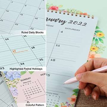 2022 Calendar - Monthly Wall Calendar, Jul 2021 - Dec 2022, 15" x 11.6", Twin-Wire Binding & Large Blocks, Perfect for School, Office & Home Planning Green