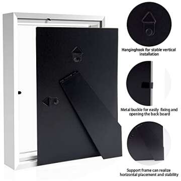 TouYinger 5x7 Small Shadow Box Frame Display Case , Display Case Box for Memorabilia, Medal, Wedding Memories, Crafts, Tickets and Photos (White, 5x7)