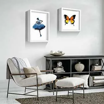 TouYinger 5x7 Small Shadow Box Frame Display Case , Display Case Box for Memorabilia, Medal, Wedding Memories, Crafts, Tickets and Photos (White, 5x7)