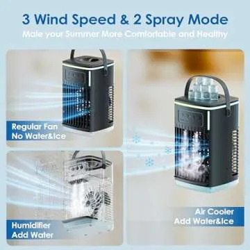 Portable Air Conditioners, Cooling fan Air Conditioner with Remote,Evaporative air cooler with 3 Wind Speeds & 1500ML Water Tank,2-8H Timer & 7 LED Light, Mini Portable Air Conditioner for Room,Office