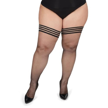 MeMoi Plus Size Curvy Fishnet Thigh High Stockings in Black, Sizes 1X-7X