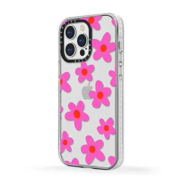 CASETiFY Impact Case for iPhone 13 Pro Max - Bold Retro Seventies Flowers in Pink - Clear Frost