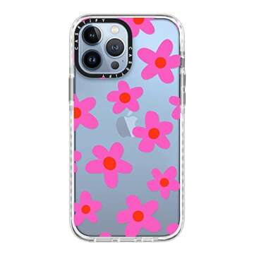 CASETiFY Impact Case for iPhone 13 Pro Max - Bold Retro Seventies Flowers in Pink - Clear Frost