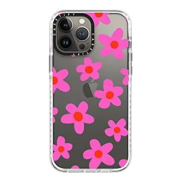 CASETiFY Impact Case for iPhone 13 Pro Max - Bold Retro Seventies Flowers in Pink - Clear Frost