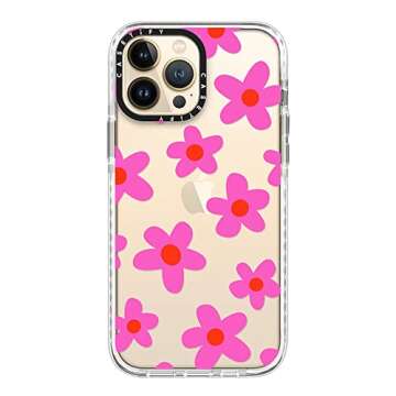 CASETiFY Impact Case for iPhone 13 Pro Max - Bold Retro Seventies Flowers in Pink - Clear Frost