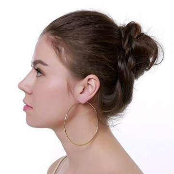 90mm 14K Yellow Goldtone Plated Fashion Extra Large Big Hoop Earrings For Women Girls Sensitive Ears...