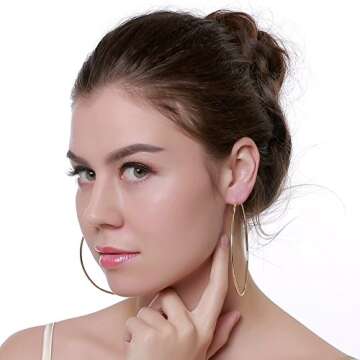 90mm 14K Yellow Goldtone Plated Fashion Extra Large Big Hoop Earrings For Women Girls Sensitive Ears Dainty Stainless Steel Round Circle Huggie Hoops Hypoallergenic Minimalist Hooped 3.5 Inch Jewelry Gifts