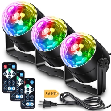 Apeocose [3-Pack] Disco Ball Party Lights Sound Activated with Remote Control, 12 Modes DJ Strobe St...