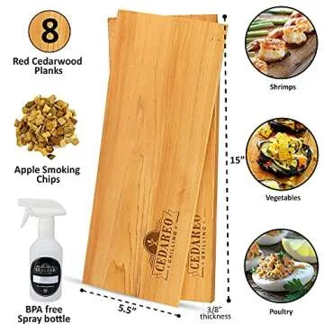 Grilling Planks Set - 8 Natural Cedar Boards Gift Set