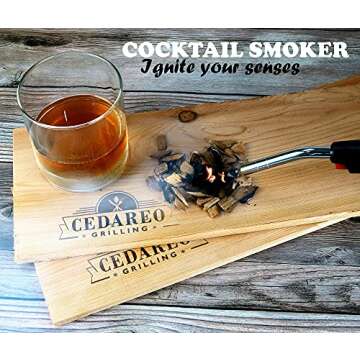 Grilling Planks Set - 8 Natural 100% Cedar Boards, Amazing Cedar Aroma, For Salmon, Shrimp, Fish, Vegetables, Apple Chips For Smoking, Cocktail Drinks, & Non-BPA Spray Bottle, Gift Set For BBQ Master