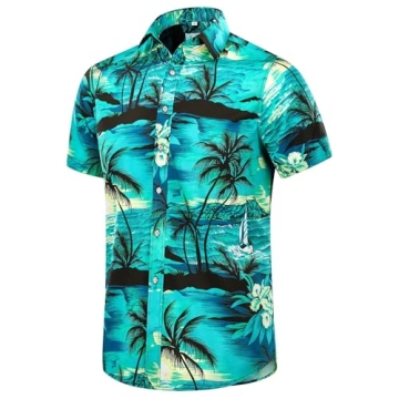 EUOW Men's Hawaiian Shirt - Printed Summer Button Down for Beach Fun