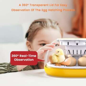 TRIOCOTTAGE 12 Clear Egg Hatching Incubator with Automatic Egg Turning and Auto Water Replenishment for Chicken Eggs and Quail Egg (3.M12-Yellow (Not Recommended), M12)