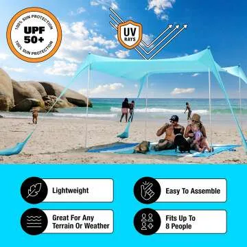 SUN NINJA Beach Tent UPF50+ for Outdoor Activities