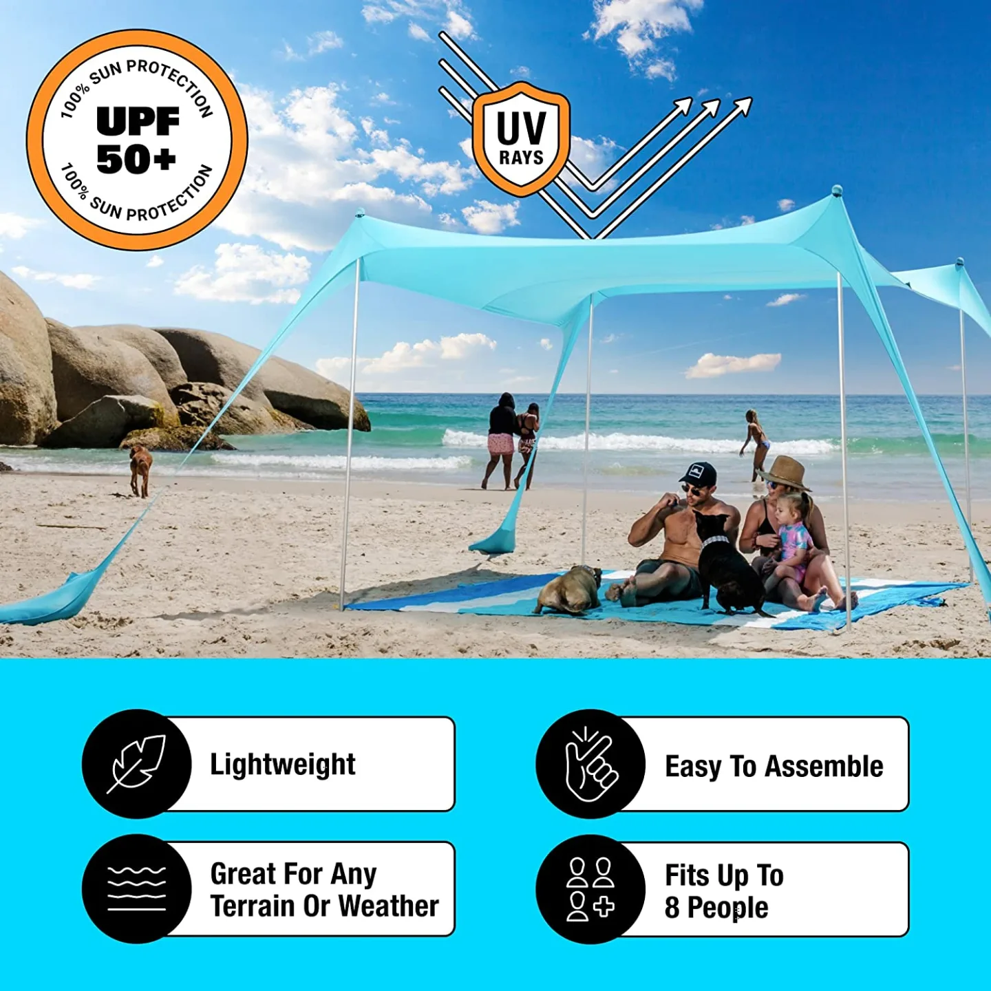 SUN NINJA Beach Tent UPF50+ for Outdoor Activities