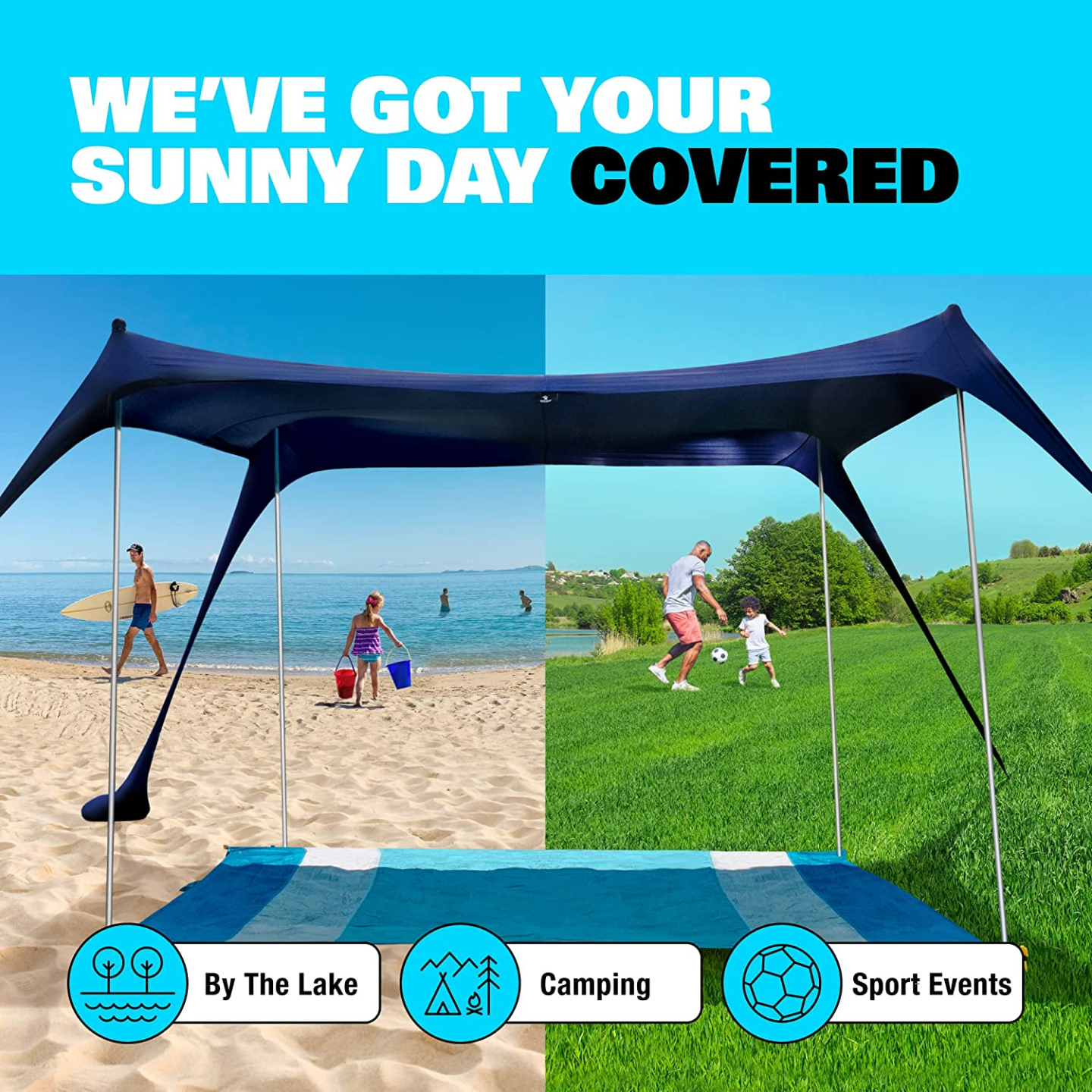 SUN NINJA Beach Tent UPF50+ for Outdoor Activities