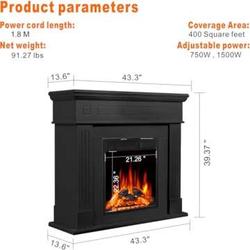 JAMFLY Electric Fireplace Mantel Package Wooden Surround Firebox TV Stand Free Standing Electric Fir...