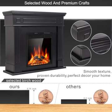 JAMFLY Electric Fireplace Mantel Package Wooden Surround Firebox TV Stand Free Standing Electric Fireplace Heater with Logs, Adjustable Led Flame, Remote Control, 750W-1500W (Black) 1